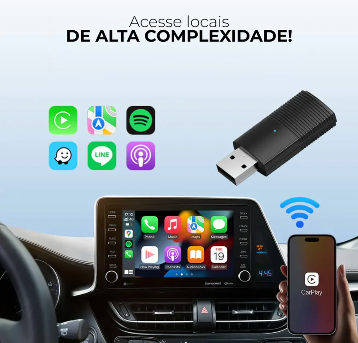 Adaptador Sem Fio Carplay/Android Auto para Multimídia - DriveTurbo Tech™
